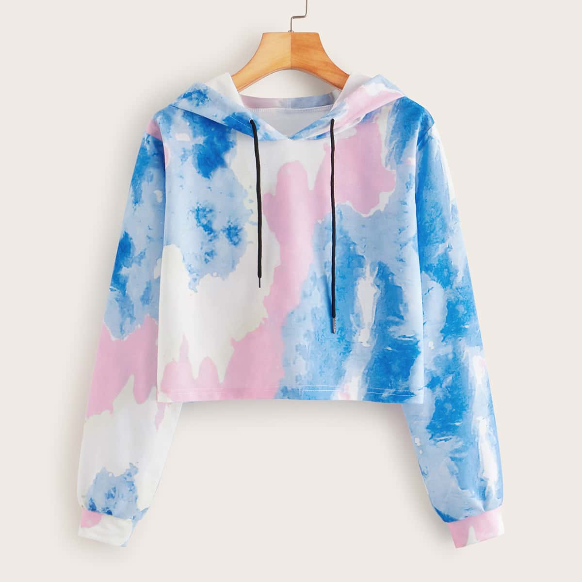 

Tie Dye Drawstring Crop Hoodie, Multicolor