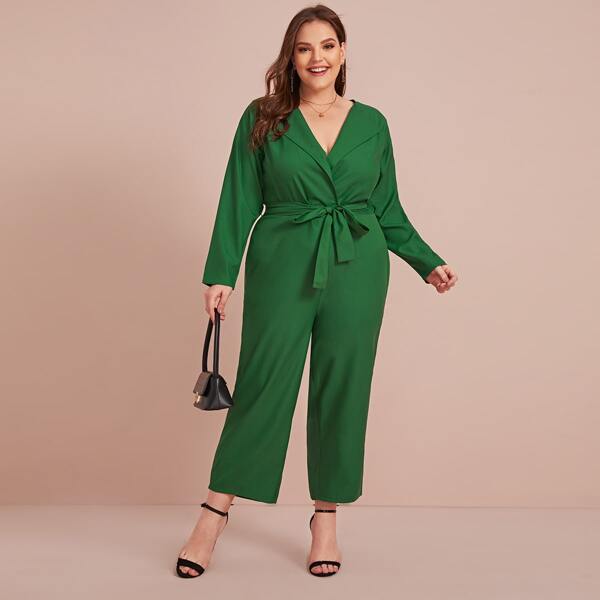 

Plus Self Tie Zip Back Jumpsuit, Green