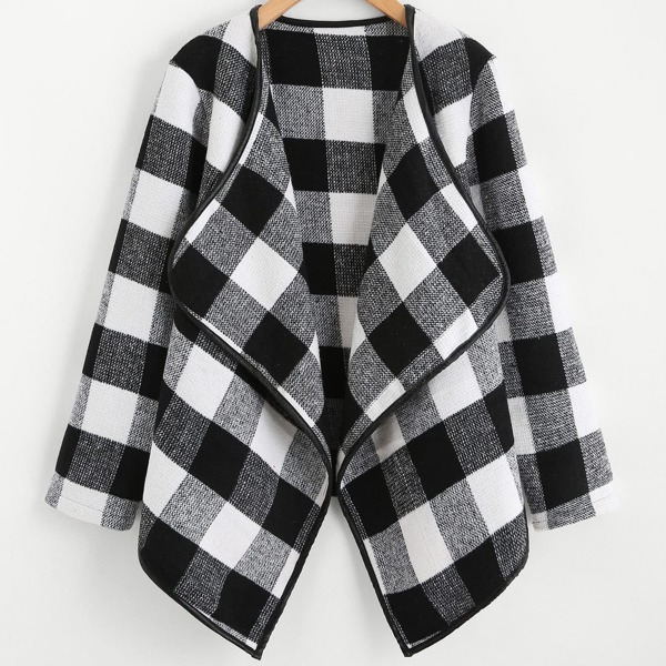 

Plus Waterfall Collar Buffalo Plaid Coat, Multicolor
