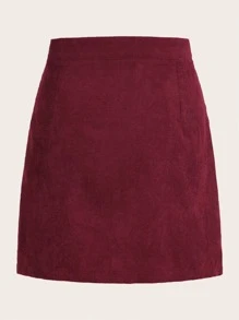 SHEIN Essnce Falda de pana con cremallera unicolor - Burdeos - Ver 2