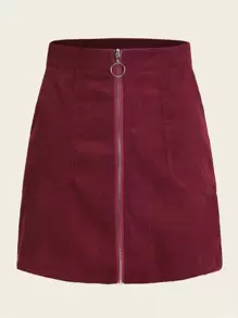 SHEIN Essnce Falda de pana con cremallera unicolor - Burdeos - Ver 1