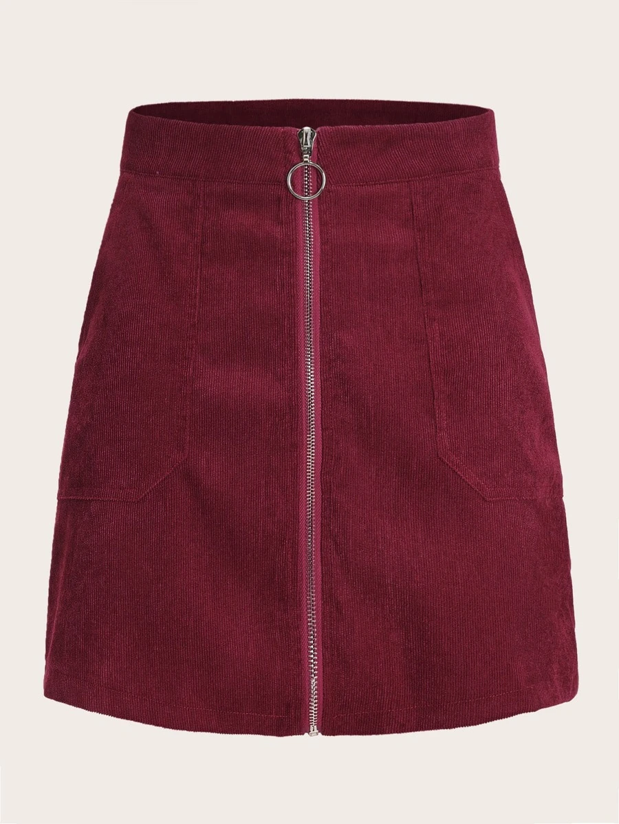 SHEIN Essnce Falda de pana con cremallera unicolor - Burdeos - Ver 1
