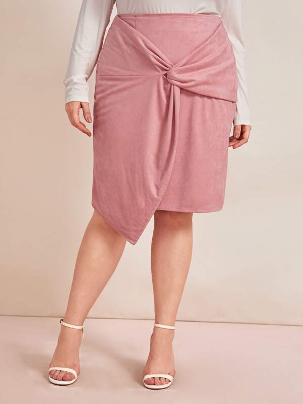 

Plus Twist Front Suede Skirt, Pink, Ella
