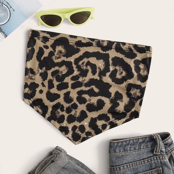 

Leopard Print Chevron Hem Tube Top, Multicolor