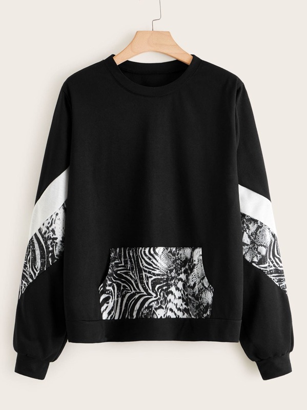 

Plus Contrast Panel Graphic Sweatshirt, Black