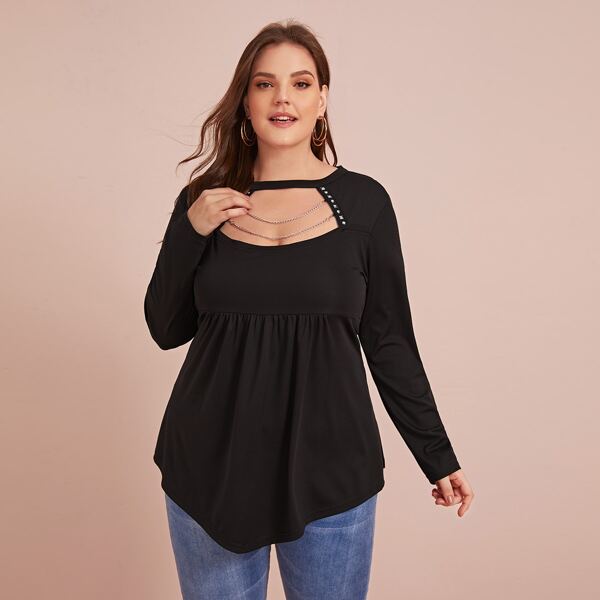 

Plus Cut Out Front Chain Detail Tee, Black