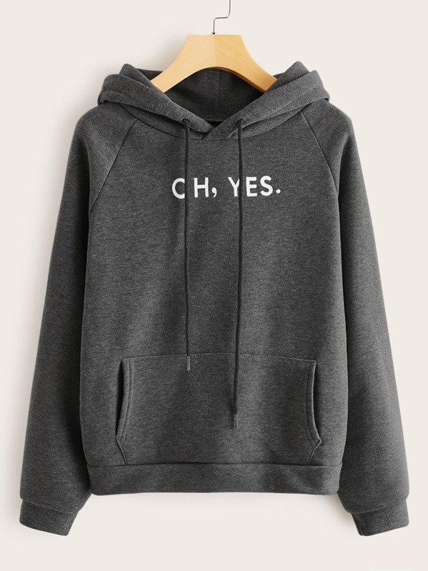 

Letter Graphic Kangaroo Pocket Hoodie, Grey