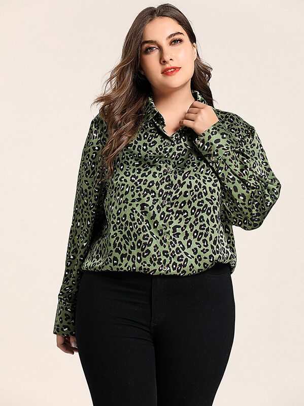 

Plus Button Up Leopard Print Blouse, Multicolor, Franziska