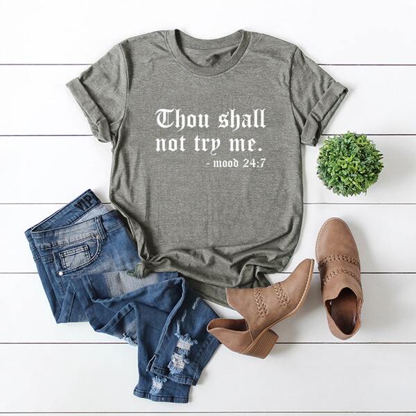 

Slogan Graphic Rolled Sleeve Tee, Grey