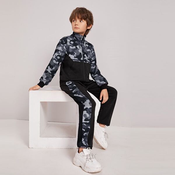 

Boys Camo Print Zip Up Sweatshirt & Joggers Set, Multicolor