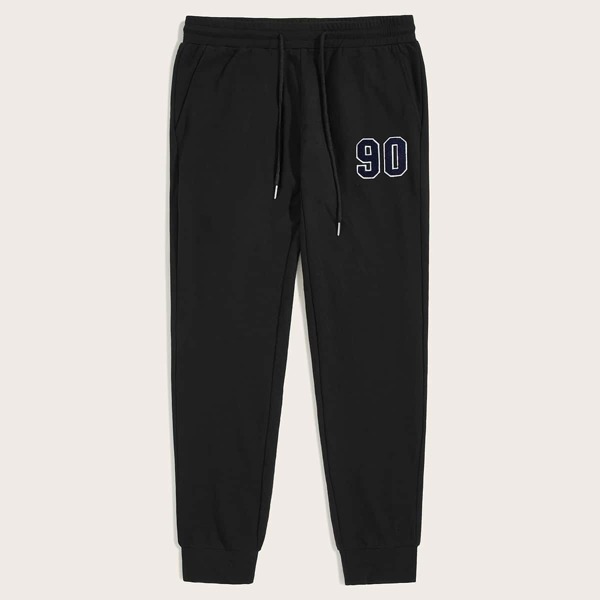 

Men Drawstring Waist Patched Detail Joggers, Black