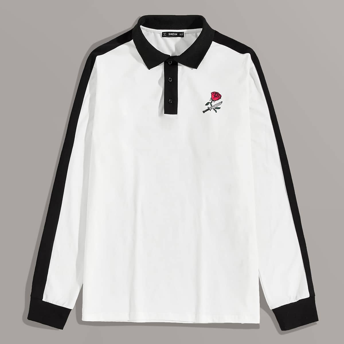 

Guys Rose & Knife Print Two Tone Polo Shirt, White