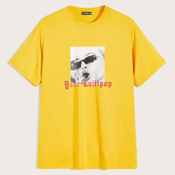 Men Figure Graphic Short Sleeve Tee, Yellow bright