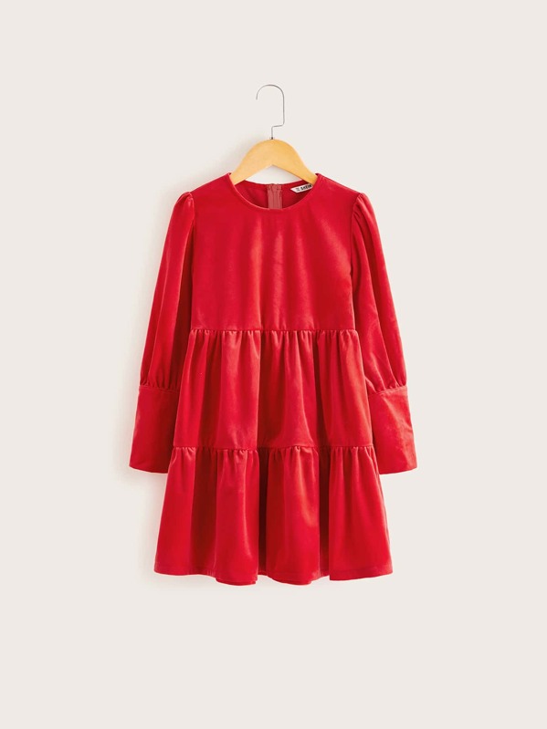 

Girls Solid Velvet Smock Dress, Red