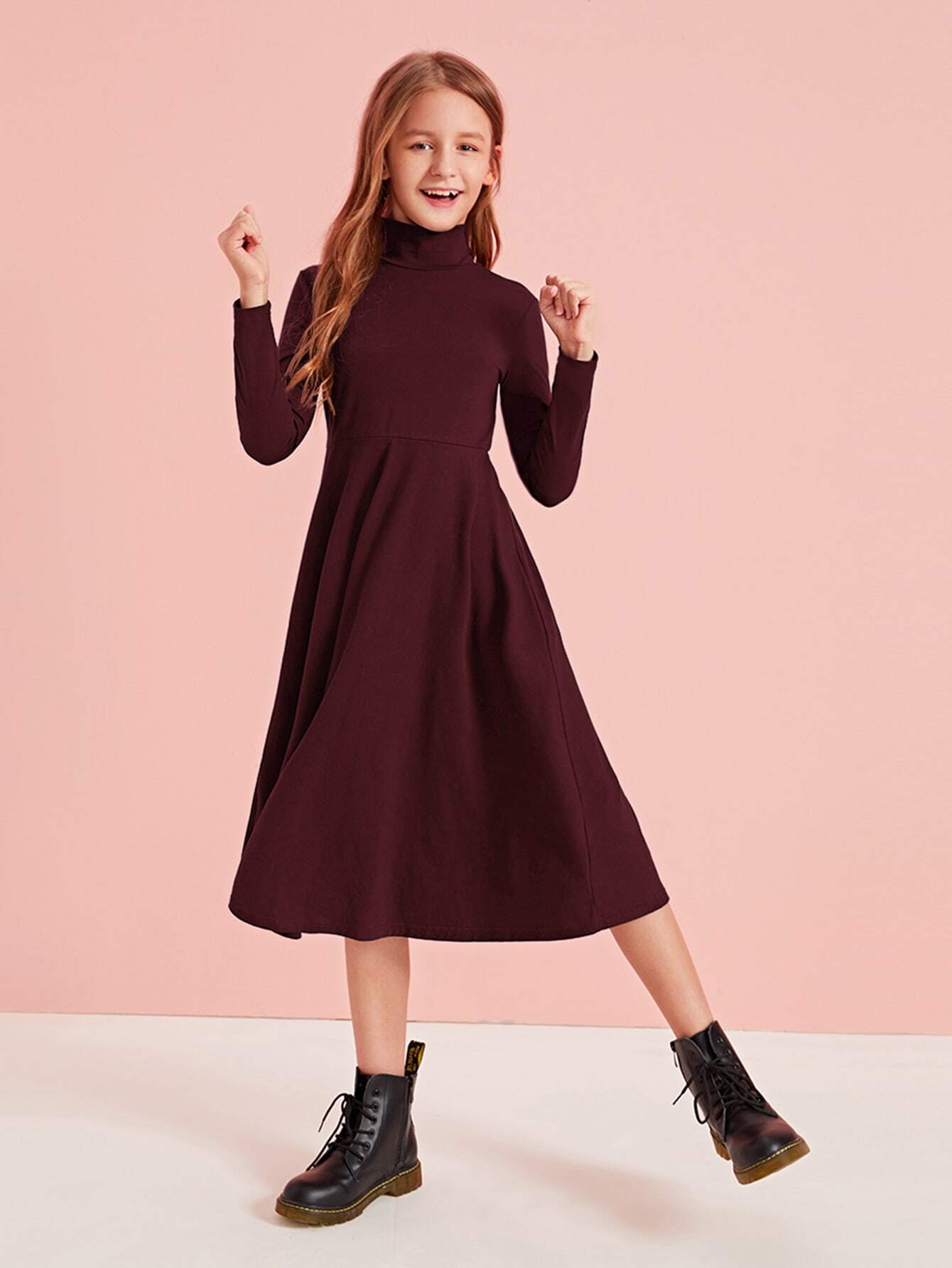 SHEIN Girls Turtleneck Aline Jersey Dress SHEIN USA