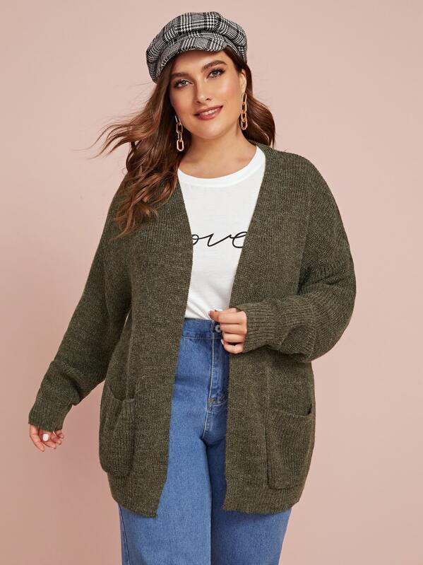 

Plus Open Front Patch Pocket Cardigan, Army green, Franziska