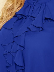 SHEIN Unity Plus Jabot Collar Roll Tab Sleeve High-low Hem Blouse - Royal Blue - View 3