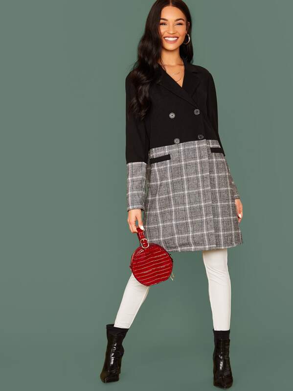 

Notched Collar Plaid Pea Coat, Multicolor, Juliette