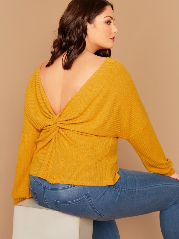 

Plus Twist V-back Ribbed Tee, Yellow, Marcelle Pallais