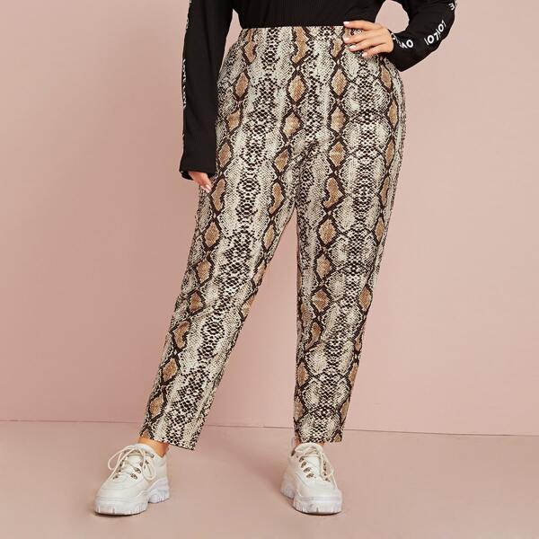 

Plus Snakeskin Print Pants, Multicolor
