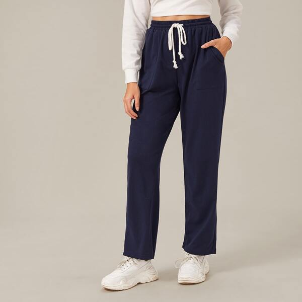 

Drawstring Waist Pocket Side Sweatpants, Navy
