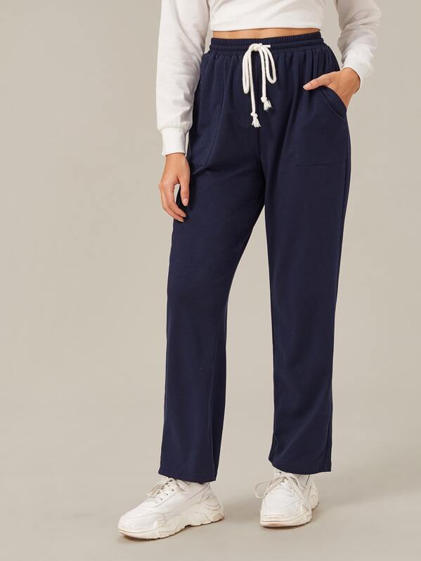 

Drawstring Waist Pocket Side Sweatpants, Navy, Fernanda