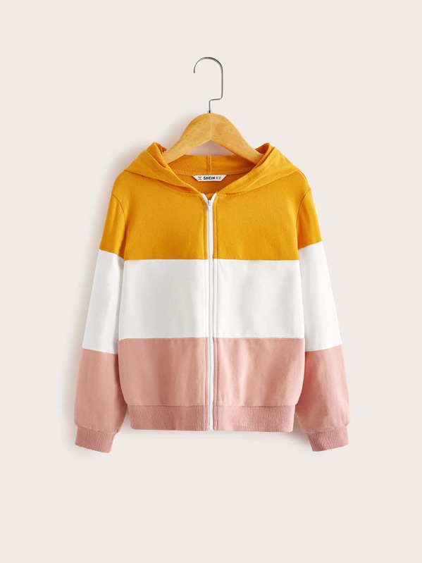 

Girls Color Block Zip Up Hoodie, Multicolor