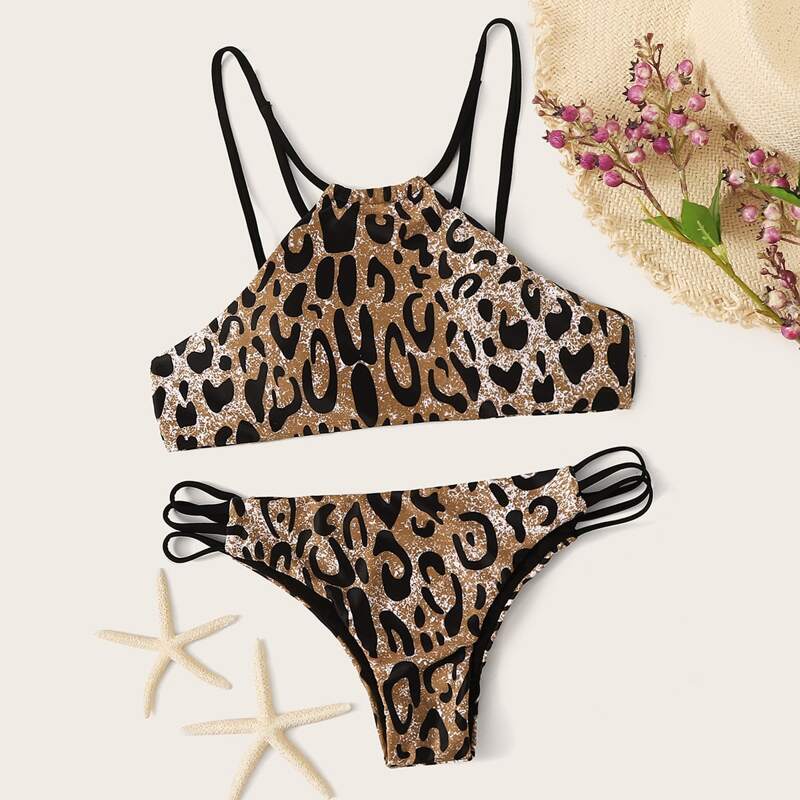 

Leopard Top With Cut-out Panty Bikini Set, Multicolor