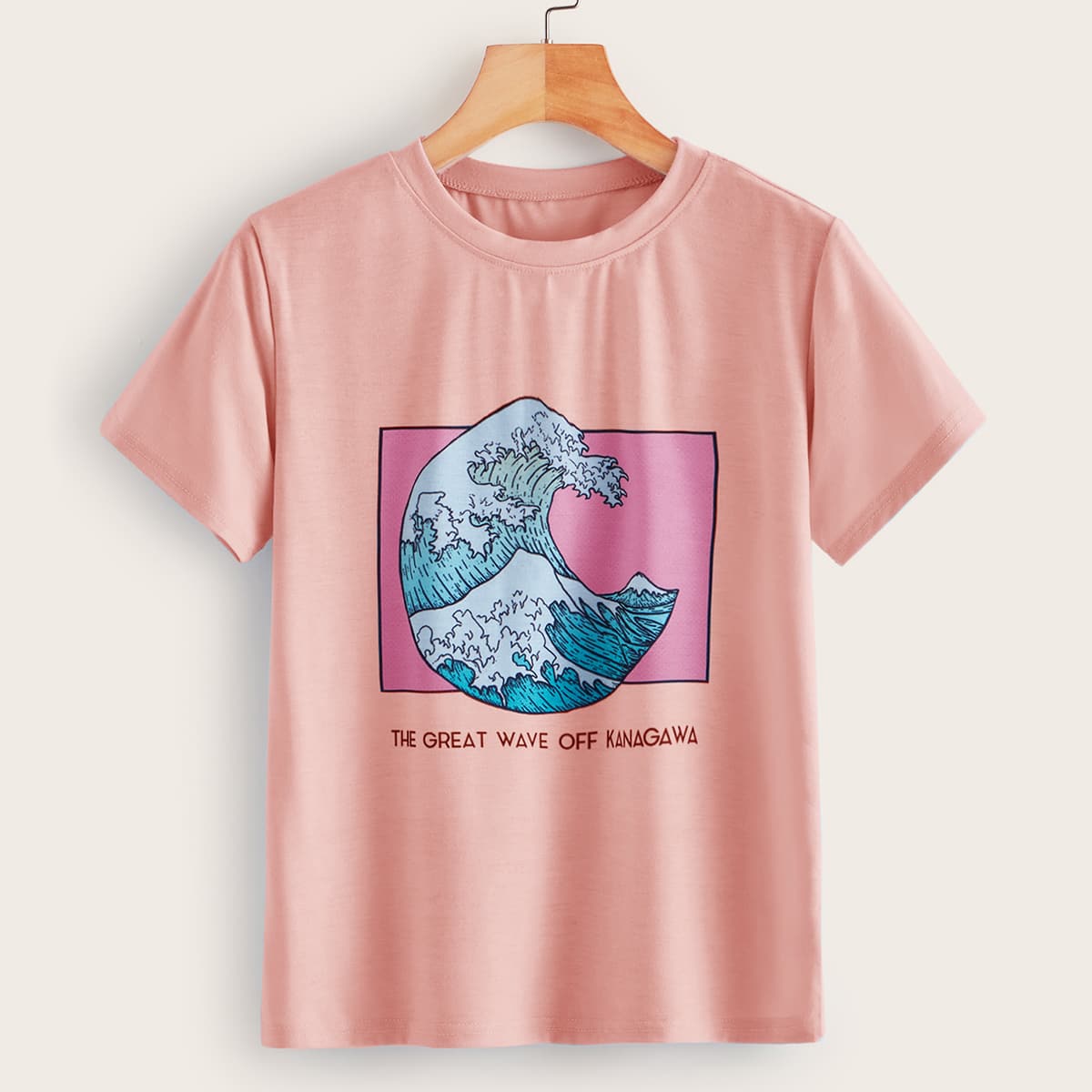 

Wave Print Letter Graphic Tee, Pink