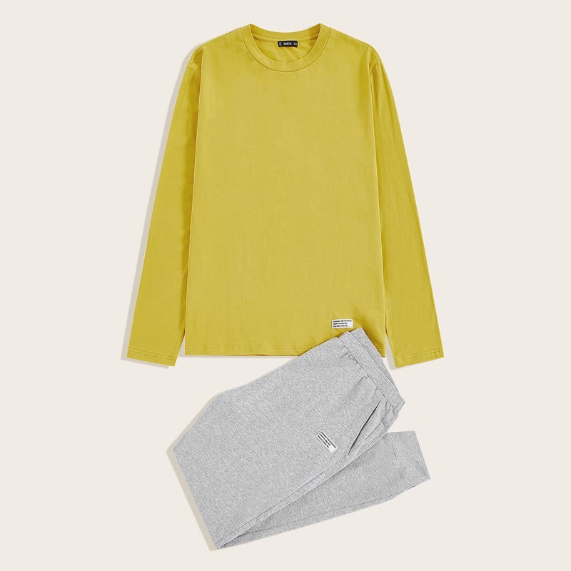

Guys Patched Detail Tee and Heather Grey Pants PJ Set, Multicolor