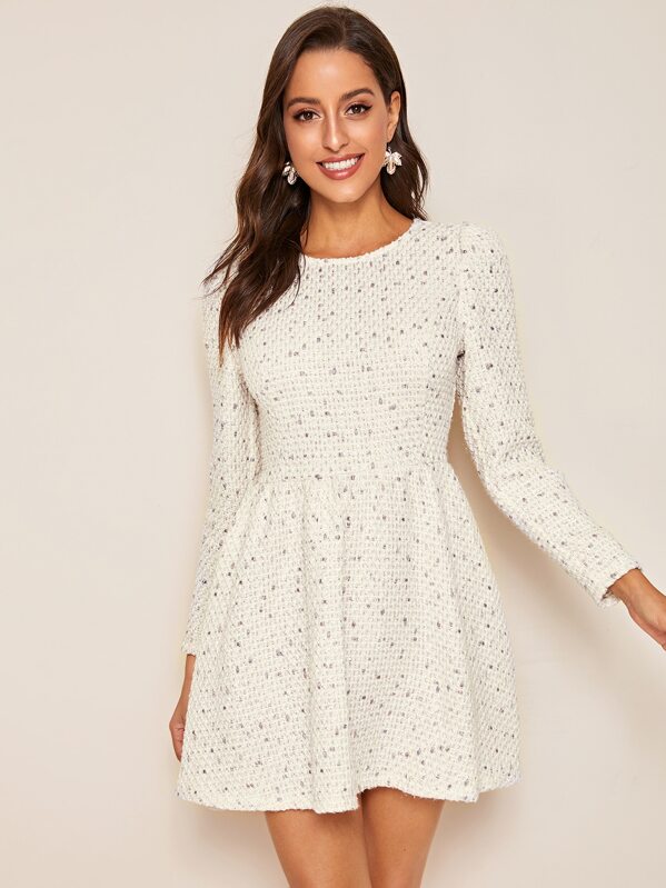 

Zip Back Fit & Flare Tweed Dress, Beige, Mary P.