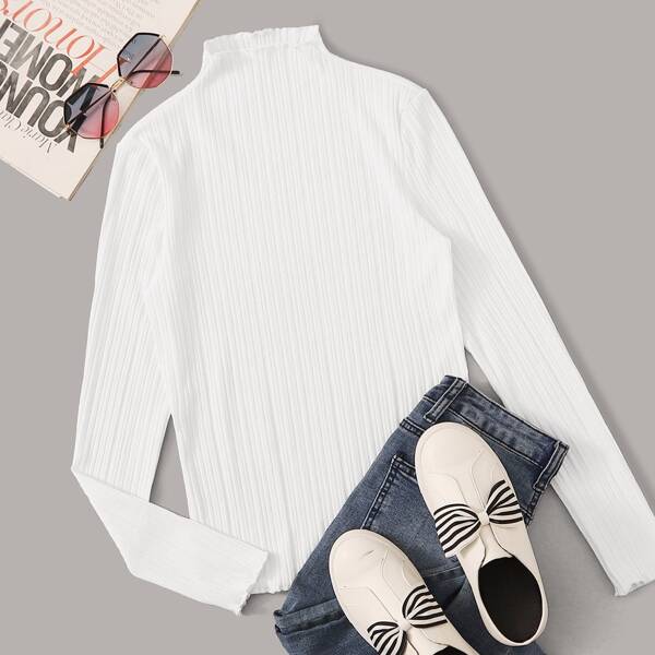 

Lettuce Trim Rib-knit Top, White