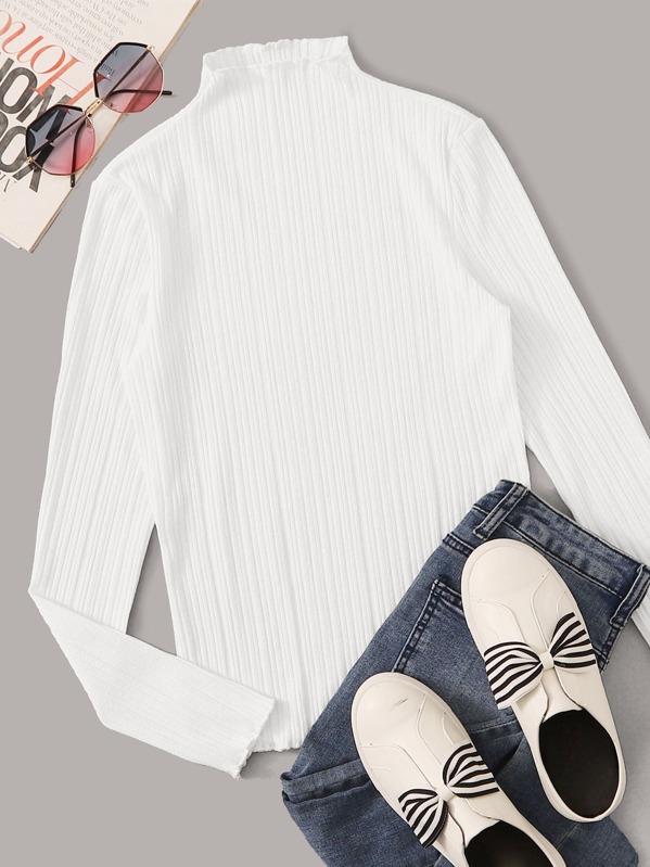 

Lettuce Trim Rib-knit Top, White