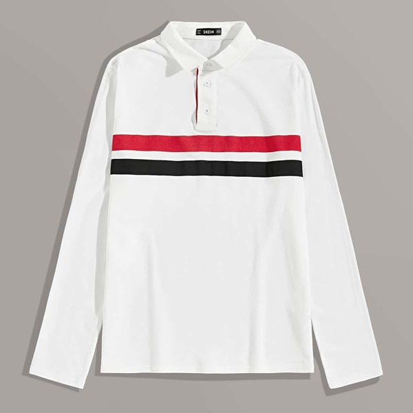 

Men Striped Print Polo Shirt, White