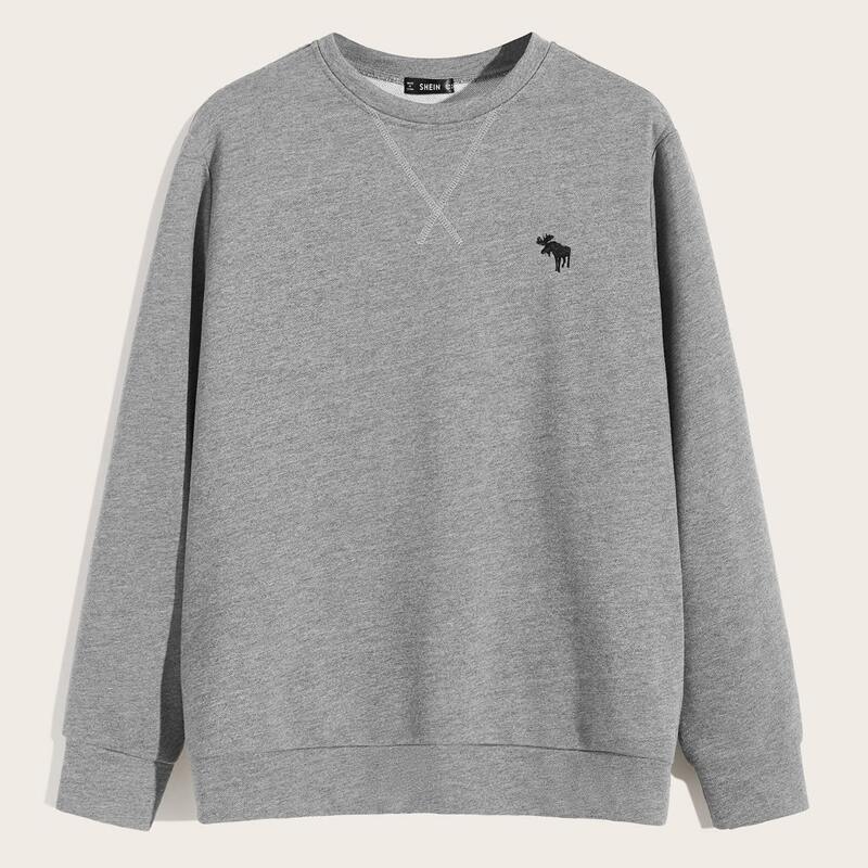 

Guys Embroidered Detail Heather Grey Pullover