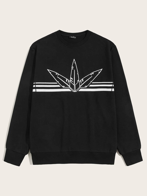 

Men Geo and Striped Pullover, Black