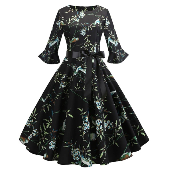 

Plus Floral Flounce Sleeve Bow Front Fit & Flare Dress, Black