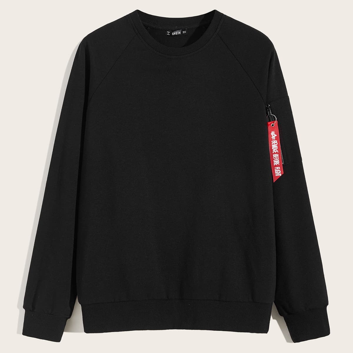

Guys Raglan Sleeve Pullover With Zip Arm Pocket, Black