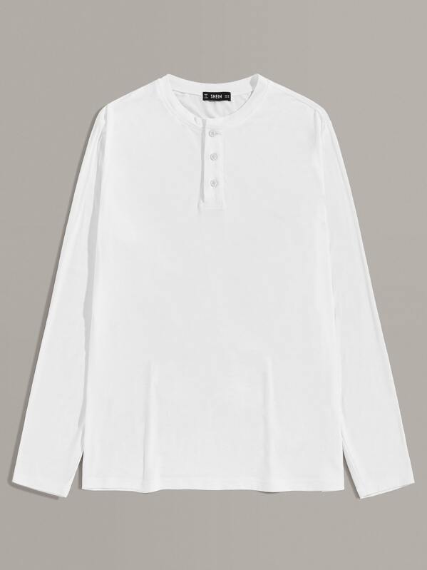 

Men Button Half Placket Solid Tee, White