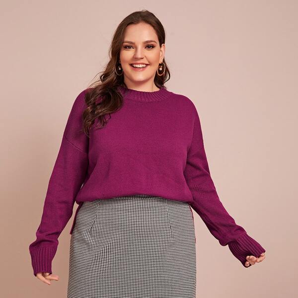 

Plus Split Side Drop Shoulder Sweater, Purple