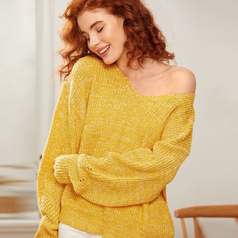 

Solid Drop Shoulder Sweater, Yellow