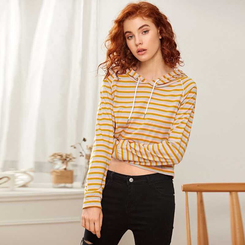 

Multicoloured Raglan Sleeve Drawstring Hoodie, Multicolor