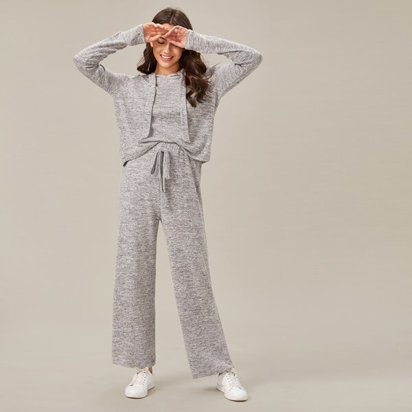 

Marled Drawstring Hoodie & Joggers Set, Grey
