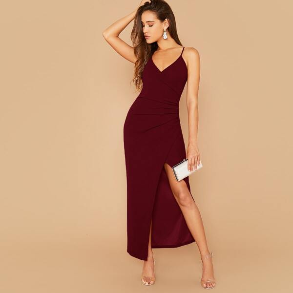 

Ruched Side Split Thigh Cami Dress, Burgundy