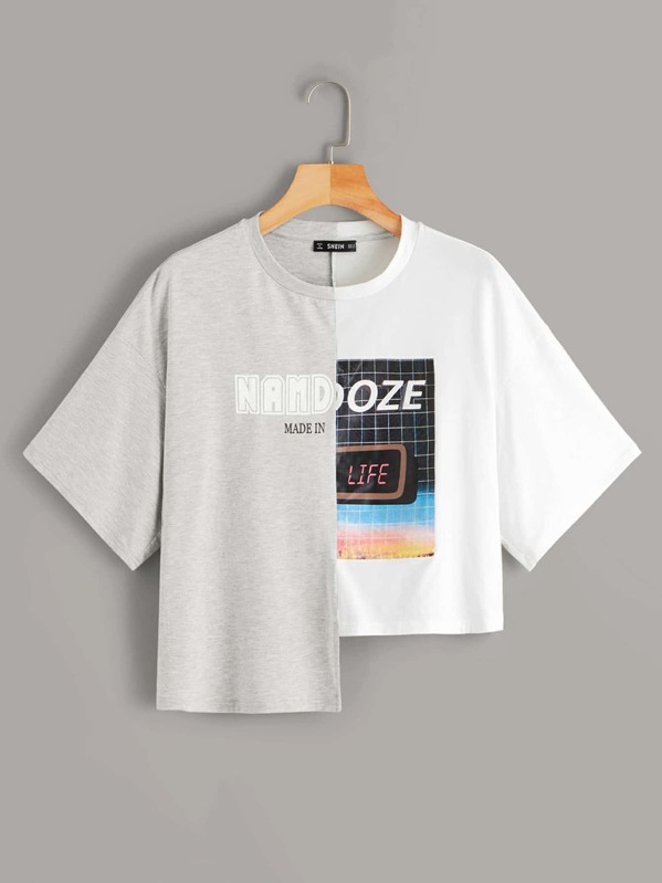 

Graphic Print Stepped Hem Tee, Multicolor