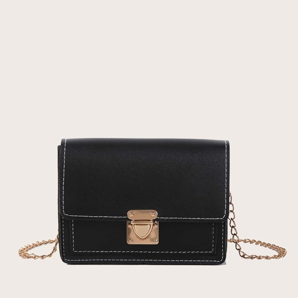 

Girls Metal Push Lock Chain Bag, Black