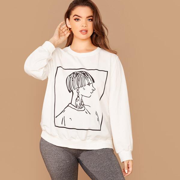 

Plus Figure Graphic Pullover, White