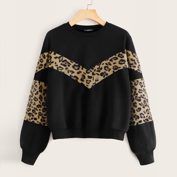 

Leopard Print Insert Pullover, Black