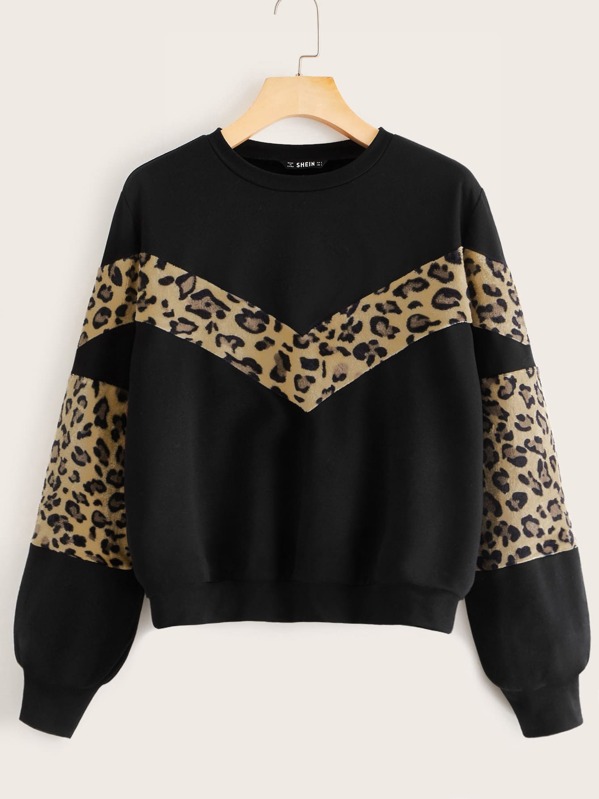 

Leopard Print Insert Pullover, Black