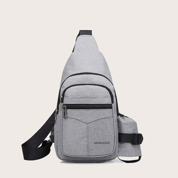 

Men Pocket Front Sling Bag, Grey